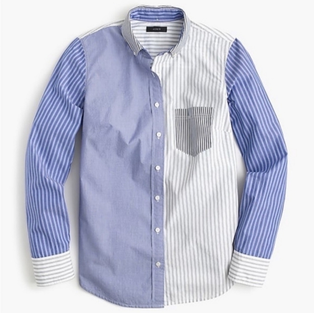 J. Crew Mixed Stripe Boyfriend Button-Down Shirt – Long Sleeve, Size 0